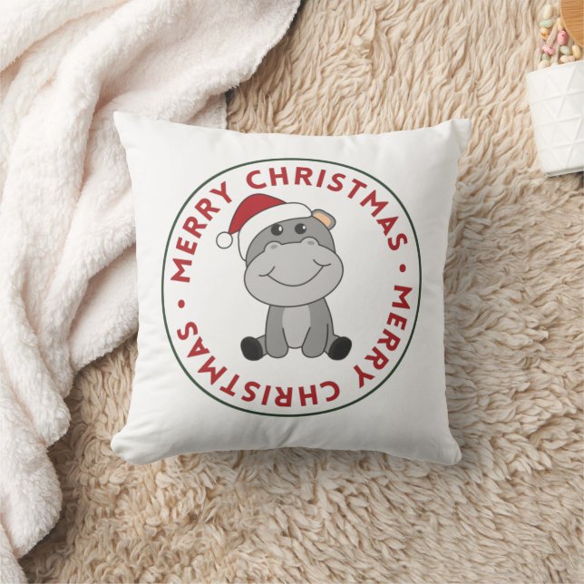 Coussin Hippo Joyeux Noël Animaux d'hiver Hippopotames Jet (Couverture)