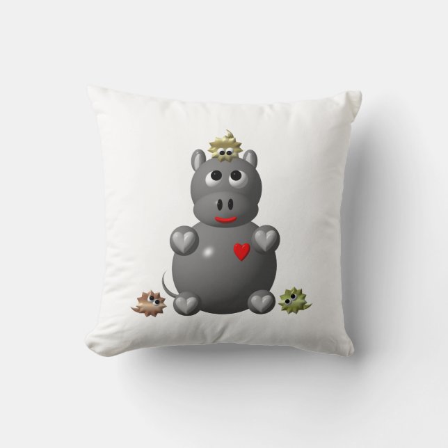 Coussin Hippo mignon avec hamsters (Recto)