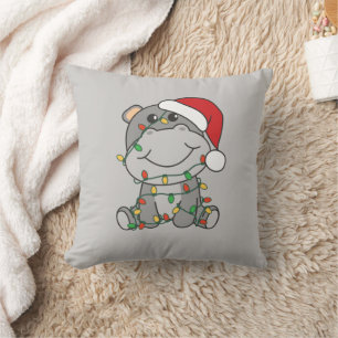 Coussin Hippo Noël Animaux d'hiver Hippopotames Jeu d'orei