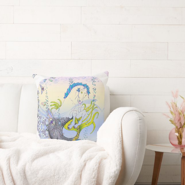 Coussin Hippocampe (crâne) avec bleu/violet/beige (Canapé)