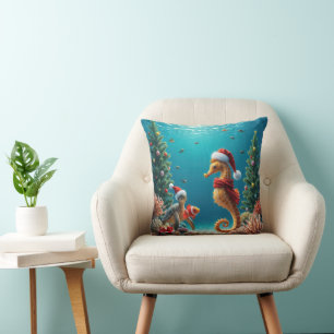 Coussin Hippocampe de Noël sous-marin et tortue de mer