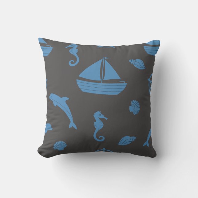 Coussin Hippocampe et coquillages de plage nautique (Recto)