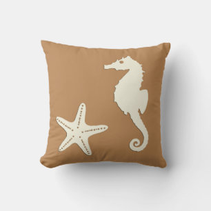 Coussin Hippocampe et étoile de mer - cacao brun et beige