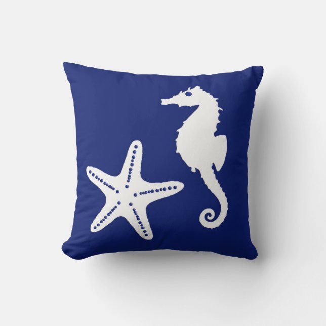 Coussin Hippocampe et étoiles de mer - bleu marine et (Recto)