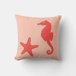 Coussin Hippocampe et étoiles de mer - nuances de corail o