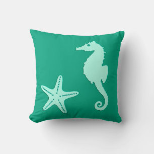 Coussin Hippocampe et poisson d'eau - vert turquoise et ma