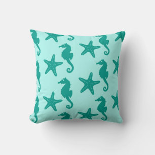 Coussin Hippocampe et poisson étoile - turquoise et aqua