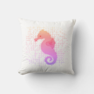 Coussin Hippocampe rose et orange sur fond en détresse