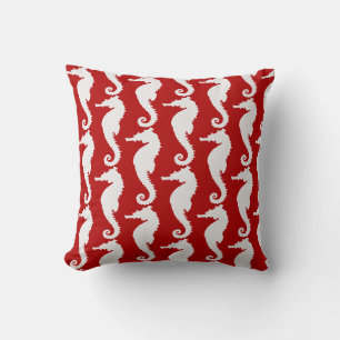 Coussin Hippocampe rouge et blanc Motif de plage nautique