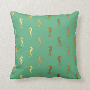 Coussin Hippocampes d'or de yacht de club de vert nautique