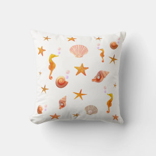 Coussin Hippocampes élégants, coquillages et étoiles de me