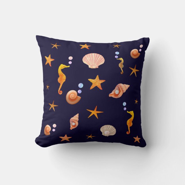 Coussin Hippocampes élégants, coquillages et étoiles de me (Recto)