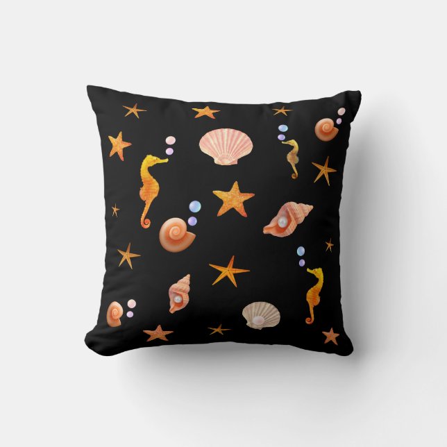Coussin Hippocampes élégants, coquillages et étoiles de me (Recto)