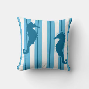 Coussin Hippocampes et Rayures aux Couleurs de l'Océan