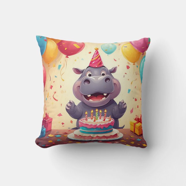 Coussin Hippopotame adorable célébrant son anniversaire av (Recto)