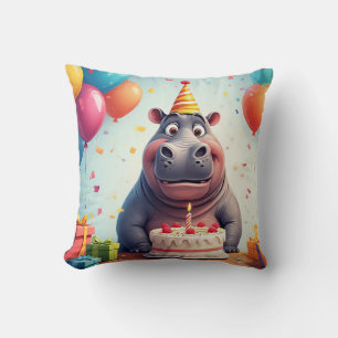 Coussin Hippopotame adorable célébrant son anniversaire av