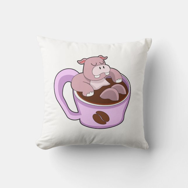 Coussin Hippopotame avec tasse de café (Recto)