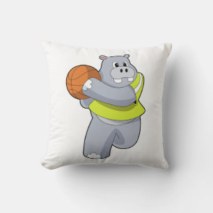 Coussin Hippopotame en joueur de basketball avec ballon de