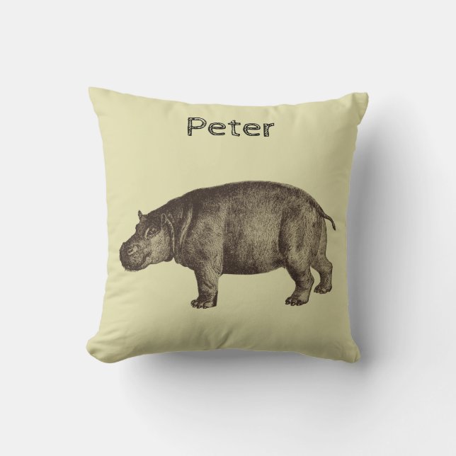Coussin Hippopotame personnalisé sur la crème (Recto)
