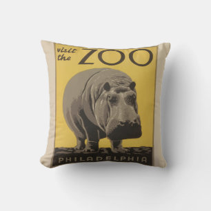 Coussin Hippopotame vintage hippo zoo poster wpa