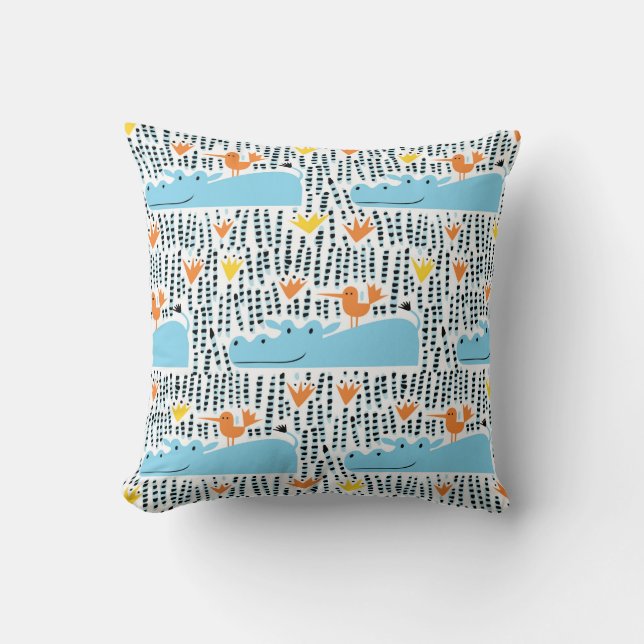 Coussin Hippopotames et oiseaux dans le lac sans soudure m (Recto)