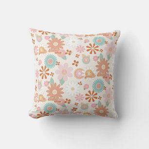 Coussin Hippy Daisy Retro Vibe les années 70 Peace Pink Mi
