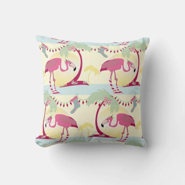 Coussin Hipster Flamant rose de Noël Palm Lieu de vacances (Recto)