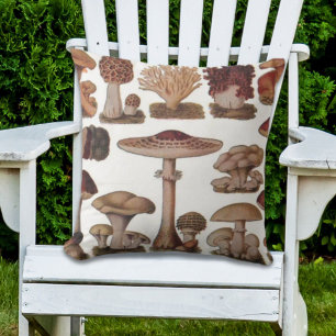 Coussin hipster imprimé botanique français champignons vin