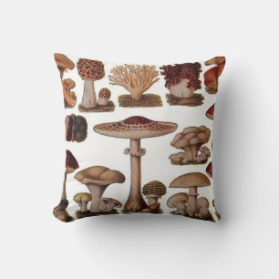 Coussin hipster imprimé botanique français champignons vin