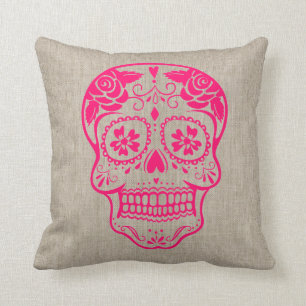Coussin Hipster personnalisé Crâne Sugar Neon rose