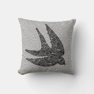 Coussin Hirondelle japonaise en vol, Charbon & Gris clair 