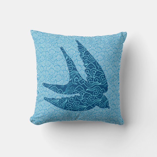 Coussin Hirondelle japonaise en vol, Cobalt et Pale Blue T (Recto)