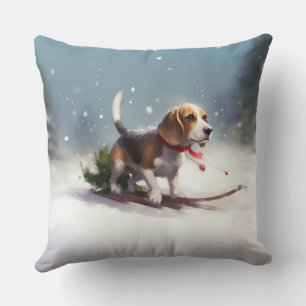 Coussin hiver de neige de Noël beagle
