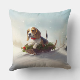 Coussin hiver de neige de Noël beagle