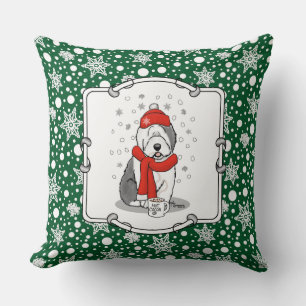 Coussin Hiver (rouge) Vieux anglais Chien de mer gris 1 Fê