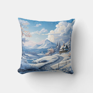 Coussin Hiver Snowy Mountain Cabine 2 images différentes