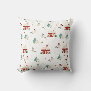 Coussin Hiver Village de jour avec Snowmen