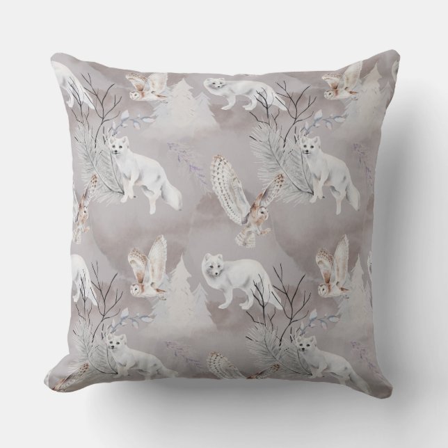 Coussin Hivernal Renard arctique Chouette des neiges North (Recto)