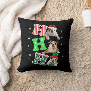 Coussin Ho Ho Ho Bulldog anglais Père Noël Renne Noël 