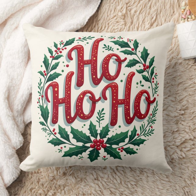 Coussin Ho Ho Ho Christmas Wreath Typography Design (Couverture)