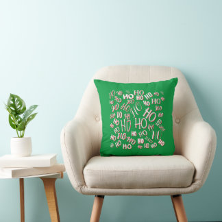 Coussin HO HO HO motif de texte de Noël blanc vert rouge