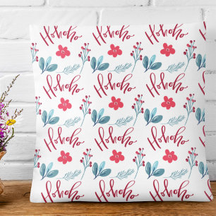 Coussin Ho Ho Ho Noël Fête Florale Jeu d'oreiller