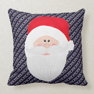 Coussin Ho Ho Ho Rouge Bleu Santa Claus Aquarelle