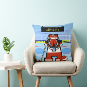 Coussin Hockey sur glace initial personnalisé