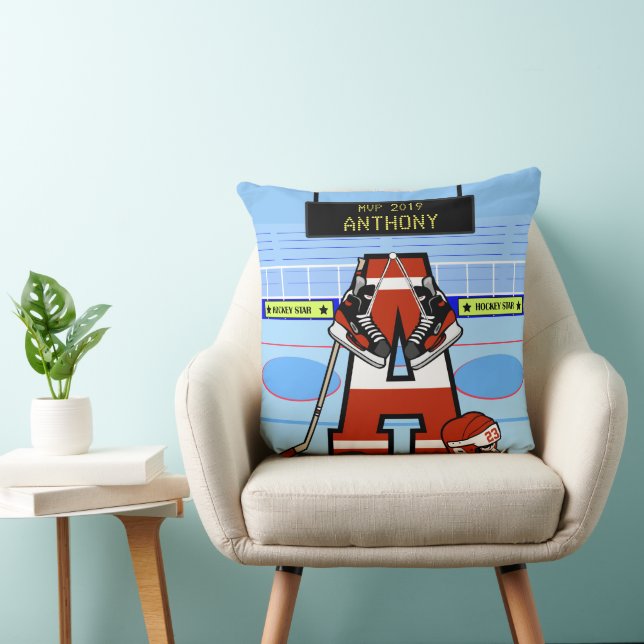 Coussin Hockey sur glace initial personnalisé (Chaise)