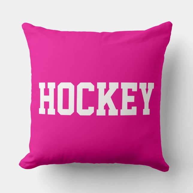 Coussin HOCKEY Texte Blanc Athlétique Sur Rose Clair Gras (Recto)