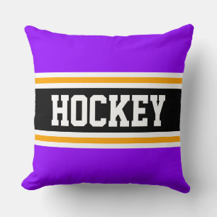 Coussin HOCKEY Violet foncé jaune orange rayures