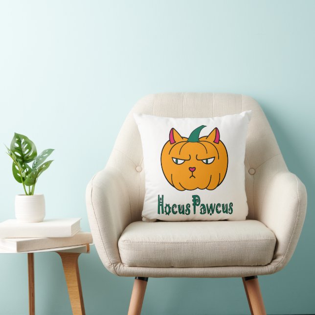 Coussin Hocus pawcus Halloween citrouille ginger cat magie (Chaise)
