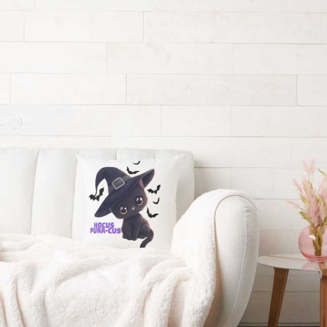 Coussin Hocus Purr-cus Cute Chat Noir Halloween Art (Canapé)