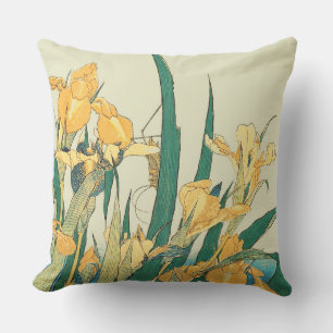 Coussin Hokusai grasshopper et iris Japon